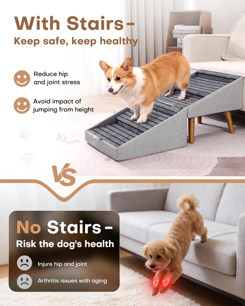 Ziluce Dog Stairs for Small Dogs 17.13" H, 4-Step Doggie Ramp for Couch Bed Sofa and Chair, Foldable 2 in 1 Wooden Pet Steps for Puppy Medium/Large Dogs and Cats, Split Ottoman Design - Image 5