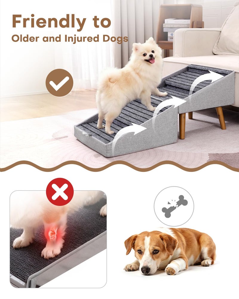 Ziluce Dog Stairs for Small Dogs 17.13" H, 4-Step Doggie Ramp for Couch Bed Sofa and Chair, Foldable 2 in 1 Wooden Pet Steps for Puppy Medium/Large Dogs and Cats, Split Ottoman Design - Image 4