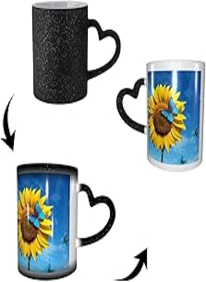 Heat Changing Sensitive Mug - Blooming Sunflower 11 Oz Magic Color Change Coffee Cup Ceramic Drinkware Mug