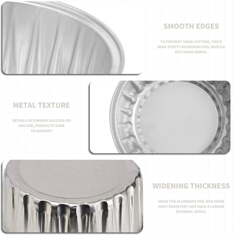 YOIYINI 50Pcs Mini Aluminum Foil Cupcake,5oz Baking Cups with Lids,Mini Cake Pans Disposable,Loaf Pans with Lids,Disposable Ramekins,Tin Cups Containers for Cupcake,Pudding,Muffin,Cheesecake (Silvery) - Image 3