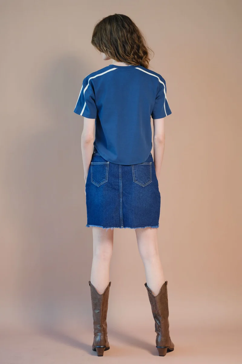 Virgio VIRGIO Cotton Stretch Blue Varsity Casual Tee