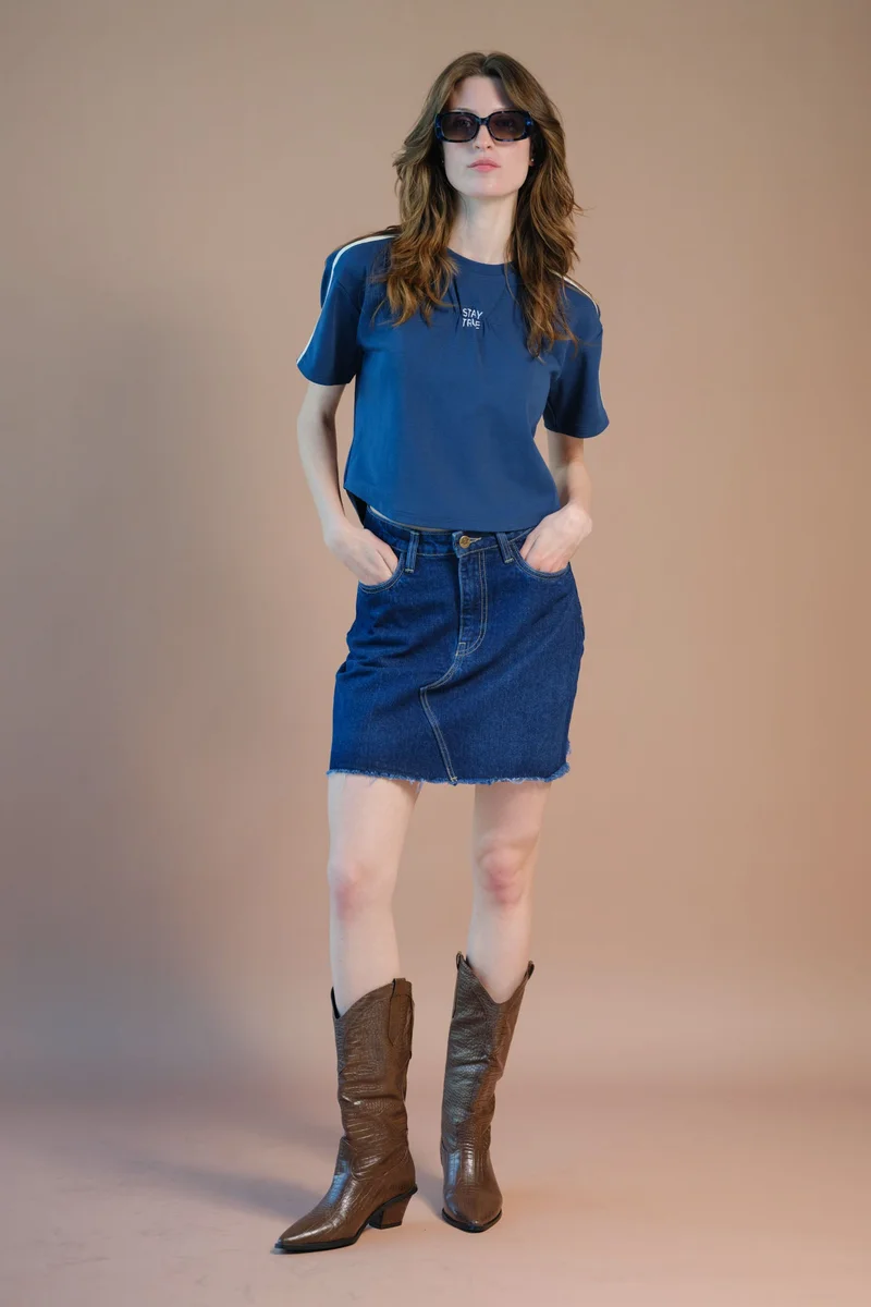 Virgio VIRGIO Cotton Stretch Blue Varsity Casual Tee