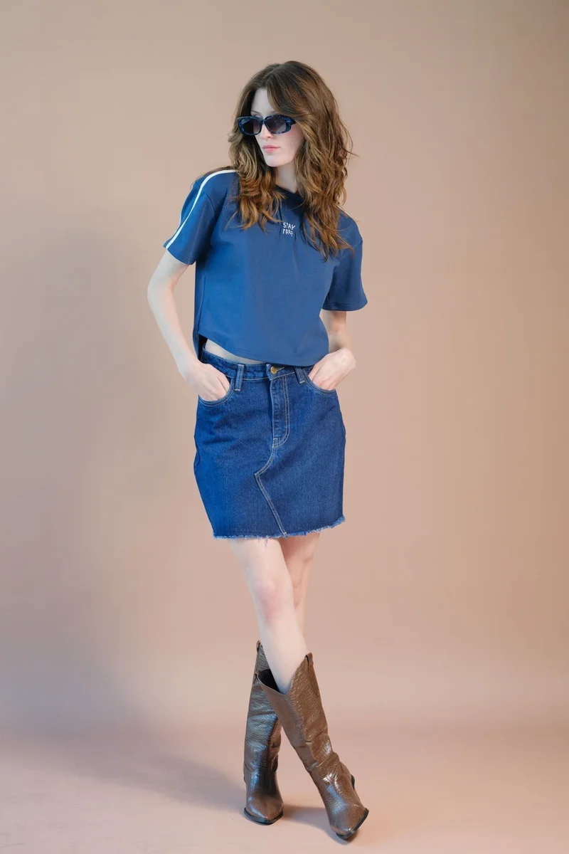 فيرجيو تيشيرت فيرجيو قطن مطاط أزرق كاجوال