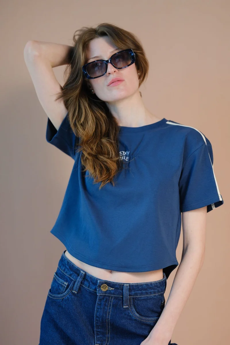 Virgio VIRGIO Cotton Stretch Blue Varsity Casual Tee