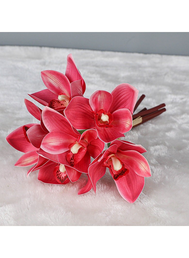 إسكدنيا 4pcs Artificial Fake Plants Silk Cymbidium Orchid Flowers Arrangements Wedding Bouquets Decorations Plastic Floral Table Centerpieces Home kitchen Garden Party Deep Pink
