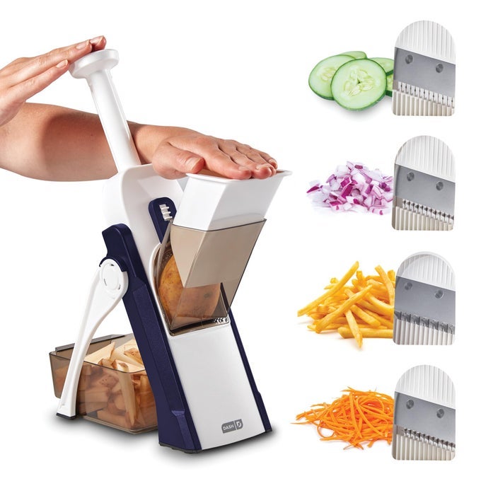 SAFE SLICE MANDOLINE FOR VEGETABLES MEAL PREP MORE WITH 30 PRESETS THICKNESS ADJUSTER MIDNIGHT NAVY