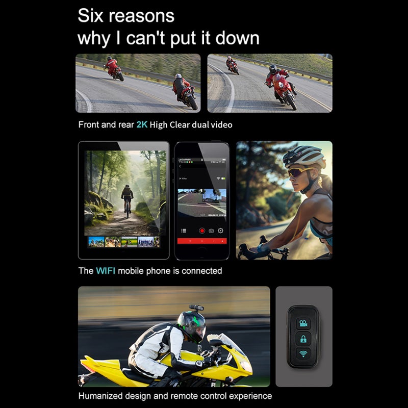 Motorcycle Helmet Camera 2K Dual Recording SC500AI Sensor - H.265 Compression Wide 170° Angle Wireless Control Bike Camera for Motorcyclists and Cyclists - Image 4