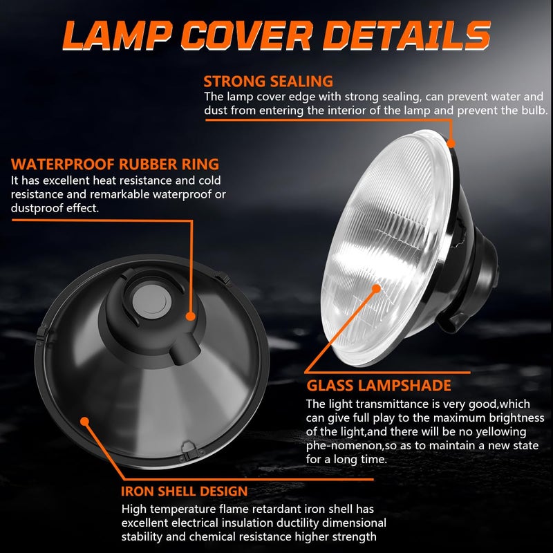 IHNZCB H4/9003 LED Headlight Bulbs + 7 Inch H6024 Glass Round LED Headlight Housing,Halogen Sealed High Low Dual Beam,Original Classic Look Conversion Pair Kit Pair - Image 2