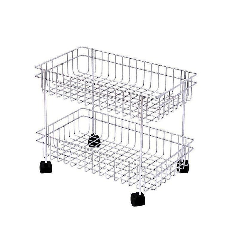 Nirgun Empex Stainless Steel 2 Layer Fruits and Vegetable Trolley with Wheels Kitchen Storage Basket Potato Onion Holder Stand for Kitchen Made in India - Image 5