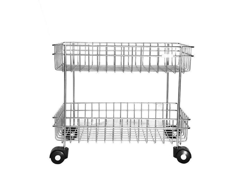 Nirgun Empex Stainless Steel 2 Layer Fruits and Vegetable Trolley with Wheels Kitchen Storage Basket Potato Onion Holder Stand for Kitchen Made in India - Image 4
