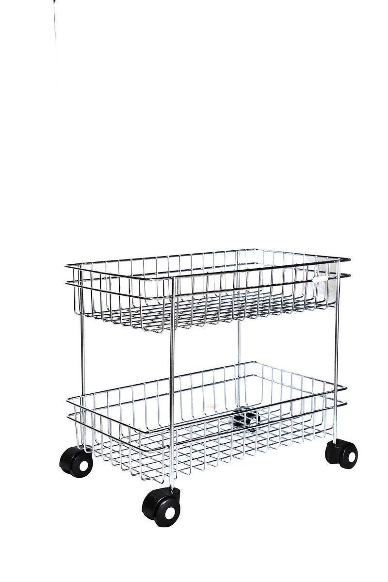 Nirgun Empex Stainless Steel 2 Layer Fruits and Vegetable Trolley with Wheels Kitchen Storage Basket Potato Onion Holder Stand for Kitchen Made in India - Image 3