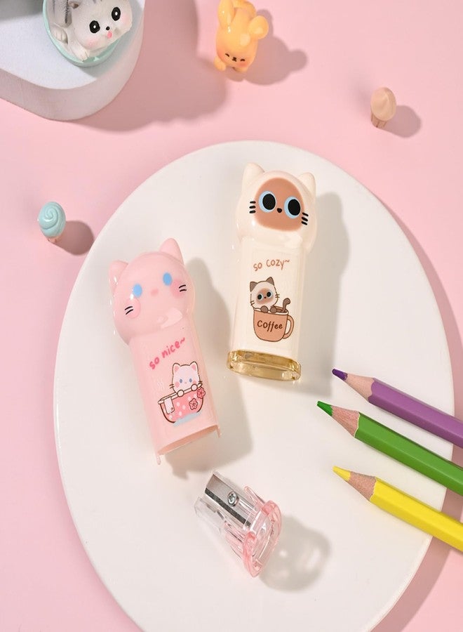 Daphilly 4Pcs Cute Cat Pencil Sharpeners Small Manual Pencil Sharpener Kawaii Stationery Set Kawaii School Supplies for Kawaii Office School Home Supplies - Image 3