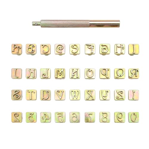 Yoption 37 Pieces Leather Stamping Tool Set, 26 Letters Alphabet & 10 Numbers Stamps Steel Punch Tool 9mm + 1 Stamping Handle for Leather Craft - Image 1