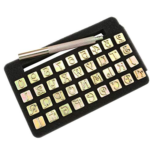 Yoption 37 Pieces Leather Stamping Tool Set, 26 Letters Alphabet & 10 Numbers Stamps Steel Punch Tool 9mm + 1 Stamping Handle for Leather Craft - Image 2