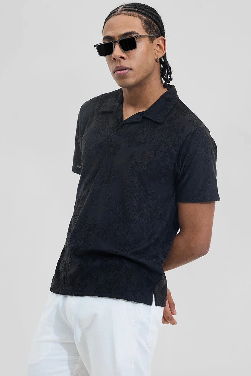 سنيتش Black Floral Half Sleeve Slim Fit T-Shirt