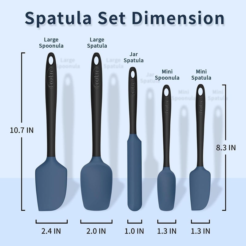 Coukre Silicone Spatula Set of 5,High Temperature Resistant, Food Grade Silicone, Dishwasher Safe, for Baking, Cooking (Deep Blue Black) - Image 2