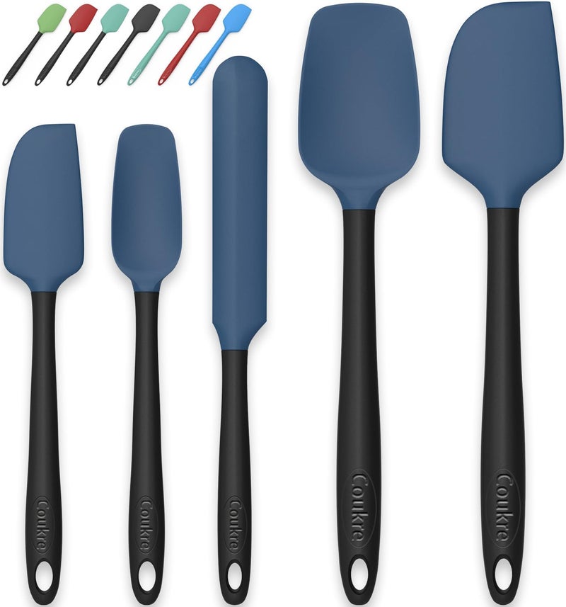 Coukre Silicone Spatula Set of 5,High Temperature Resistant, Food Grade Silicone, Dishwasher Safe, for Baking, Cooking (Deep Blue Black) - Image 1