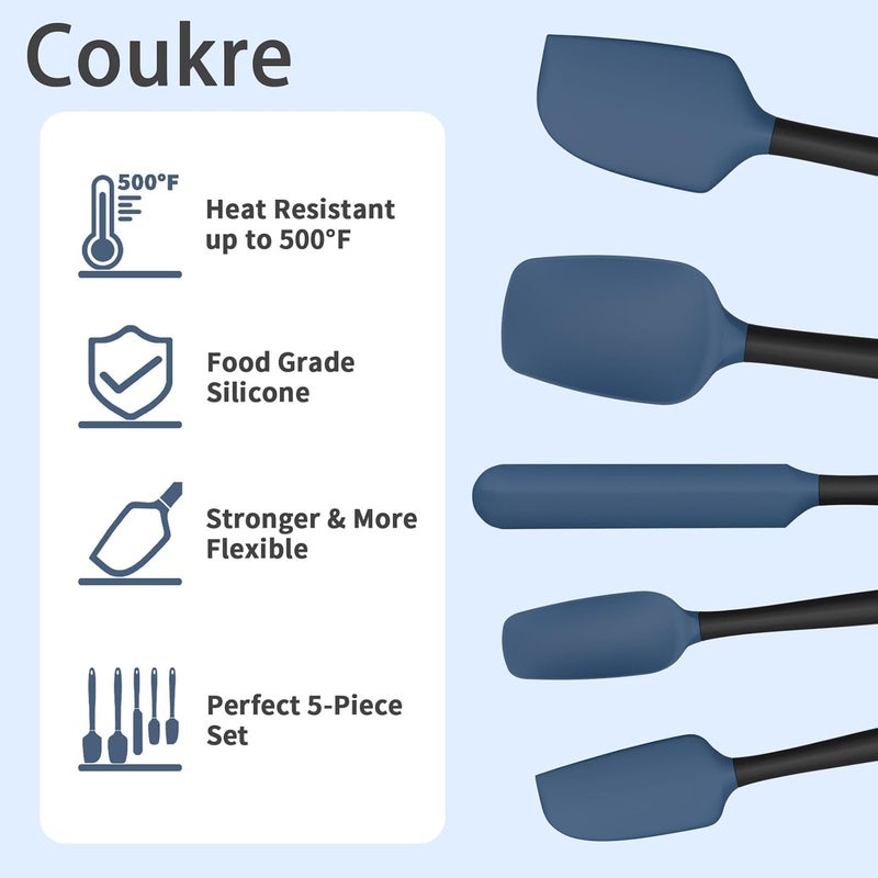 Coukre Silicone Spatula Set of 5,High Temperature Resistant, Food Grade Silicone, Dishwasher Safe, for Baking, Cooking (Deep Blue Black) - Image 3