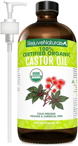 RejuveNaturals RejuveNaturals Castor Oil 16oz Glass Bottle USDA Certified Organic 100 Pure Cold Pressed Hexane Free Boost Hair Growth for Thicker Fuller Hair Lashes  Eyebrows - Image 1