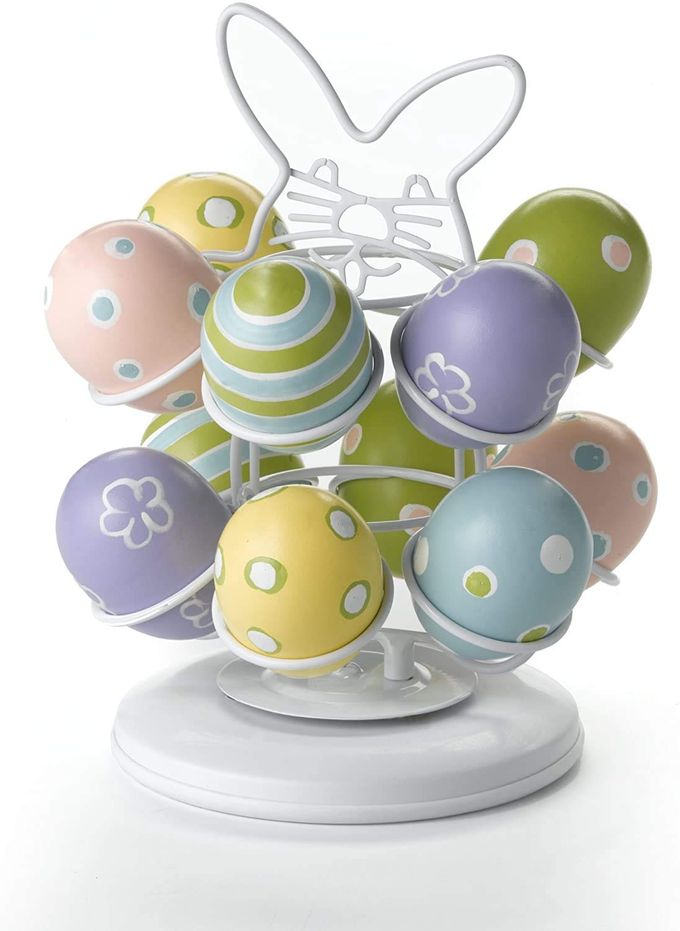 Nifty Solutions Nifty Easter Egg Carousel White Powder Coat Finish, Spins 360-Degrees, Kitchen Centerpiece Display Stand, Decorative Egg Holder, Lazy Susan Platform - Image 1