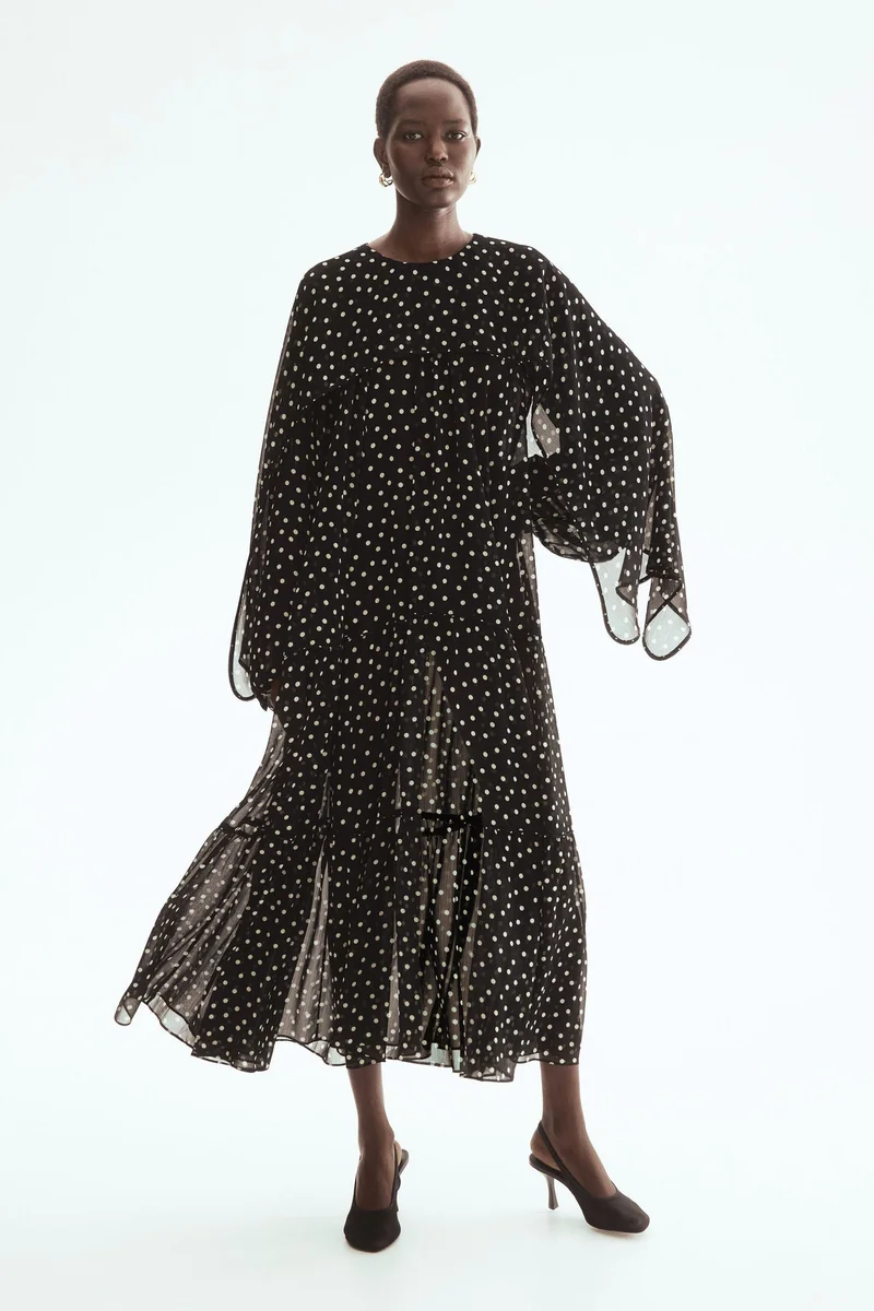 H&M  Tiered cape-detail dress for Women | Best Price UAE
