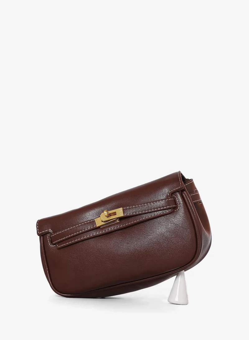 Haute Sauce Solid Interlock Regular Vegan Leather Sling Bag with Detachable Strap For Women