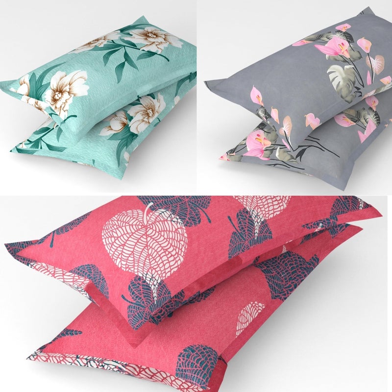 VAS COLLECTIONS® 105 TC Premium Cotton King Size Printed Design Pillow Cover -20"X30" Inches,Set of 6 Pieces, Multicoloured, - Image 4