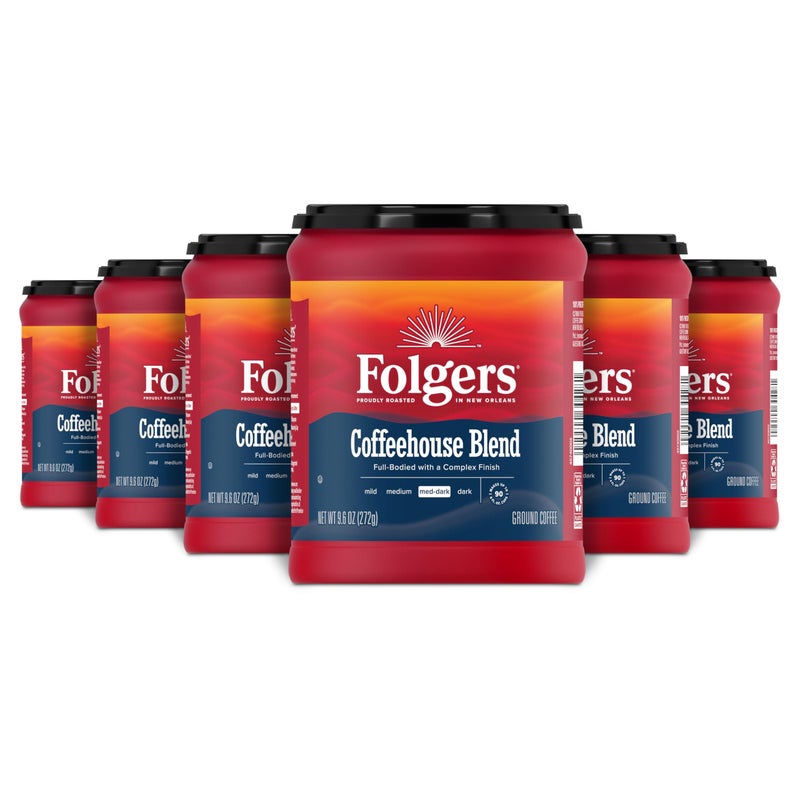 Folgers Coffeehouse Blend Medium Dark Roast Ground Coffee, 9.6 Ounces (Pack of 6) - Image 1
