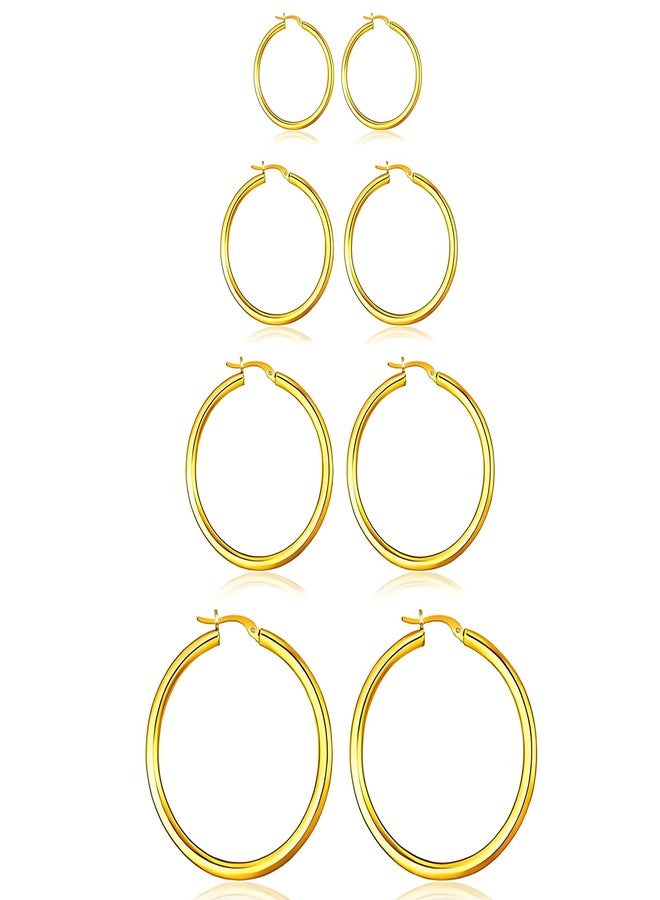 JANCAN 4 Pairs Silver Gold Hoop Earrings for Women,30/40/50/60 mm Stainless Steel 14K Silver Gold Plated Loop Earrings for Women Hypoallergenic Fashionable Lightweight Big Women Earrings Loop Earrings Set - Image 1