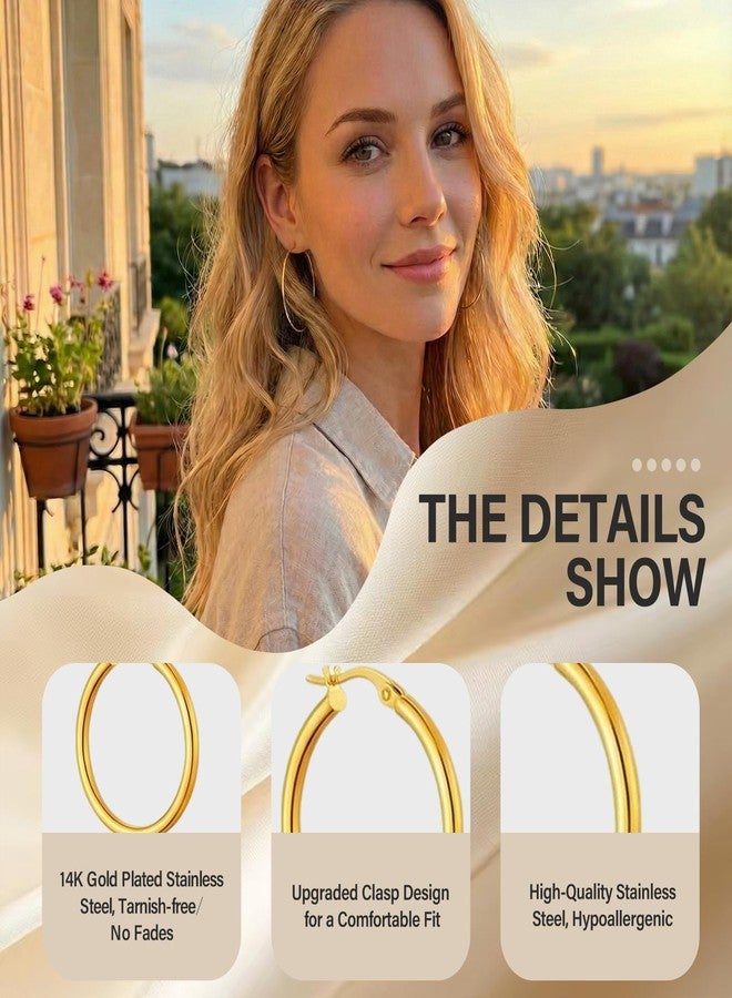 JANCAN 4 Pairs Silver Gold Hoop Earrings for Women,30/40/50/60 mm Stainless Steel 14K Silver Gold Plated Loop Earrings for Women Hypoallergenic Fashionable Lightweight Big Women Earrings Loop Earrings Set - Image 3
