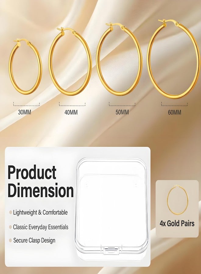 JANCAN 4 Pairs Silver Gold Hoop Earrings for Women,30/40/50/60 mm Stainless Steel 14K Silver Gold Plated Loop Earrings for Women Hypoallergenic Fashionable Lightweight Big Women Earrings Loop Earrings Set - Image 4