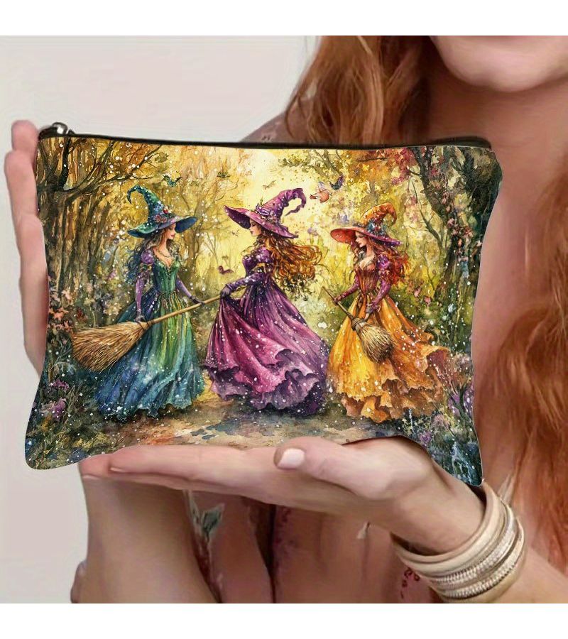 1 Pc Vintage Witch Themed Resin Pouch 25 17cm Secure Zipper Travel Makeup Toiletry Bag Ideal For Halloween - Image 2