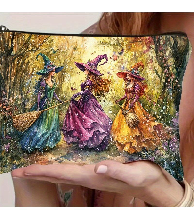1 Pc Vintage Witch Themed Resin Pouch 25 17cm Secure Zipper Travel Makeup Toiletry Bag Ideal For Halloween - Image 5