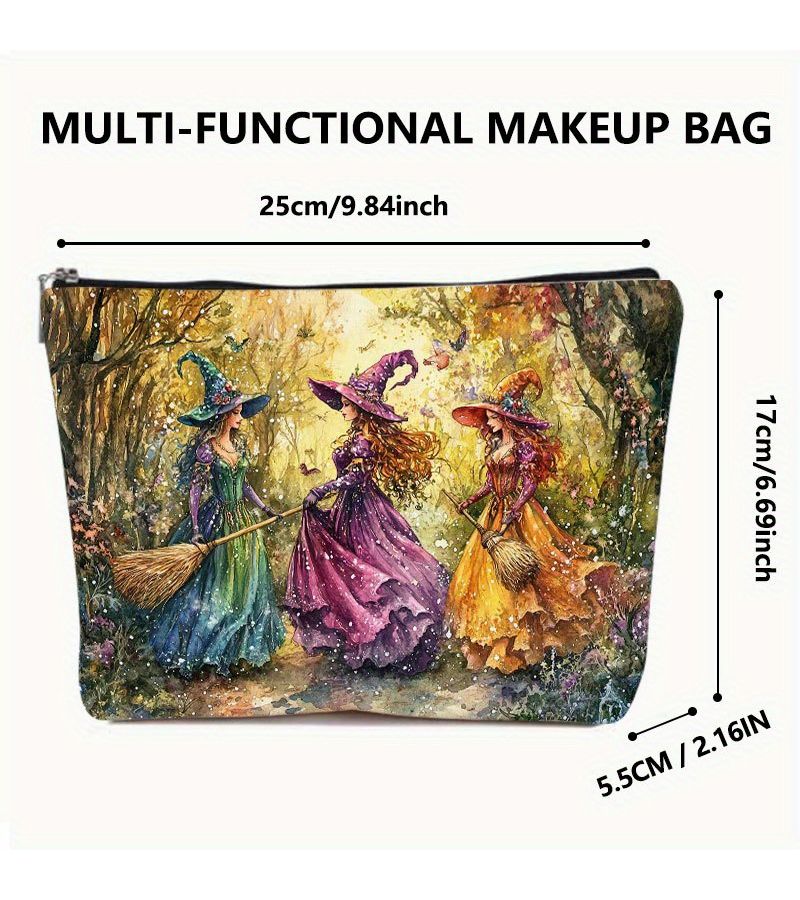 1 Pc Vintage Witch Themed Resin Pouch 25 17cm Secure Zipper Travel Makeup Toiletry Bag Ideal For Halloween - Image 3
