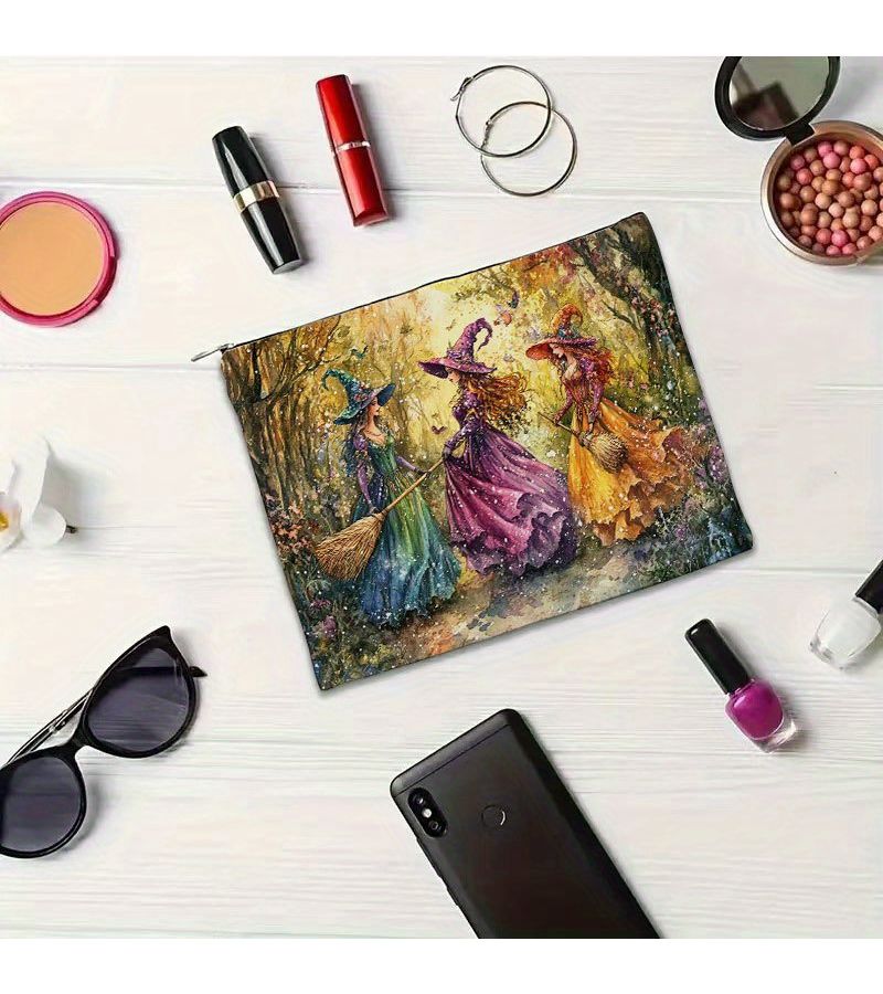 1 Pc Vintage Witch Themed Resin Pouch 25 17cm Secure Zipper Travel Makeup Toiletry Bag Ideal For Halloween - Image 4