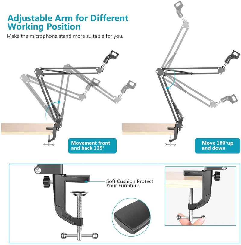 Bulfyss Professional Recording Microphone Stand Suspension Scissor Arm For Dynamic and Condenser Mic (Black) - Image 3