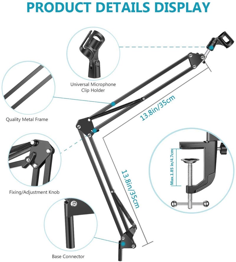 Bulfyss Professional Recording Microphone Stand Suspension Scissor Arm For Dynamic and Condenser Mic (Black) - Image 2