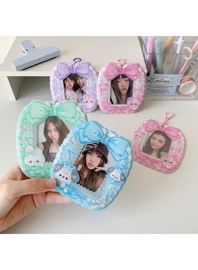 NIBEMINENT 1 - Piece Bow Kpop Photo Card Holder Pendant Key Chain ID Badge Holder ID Card Holder Photo Card Protector for School ID Office ID Access Card for Women Girls - Image 3