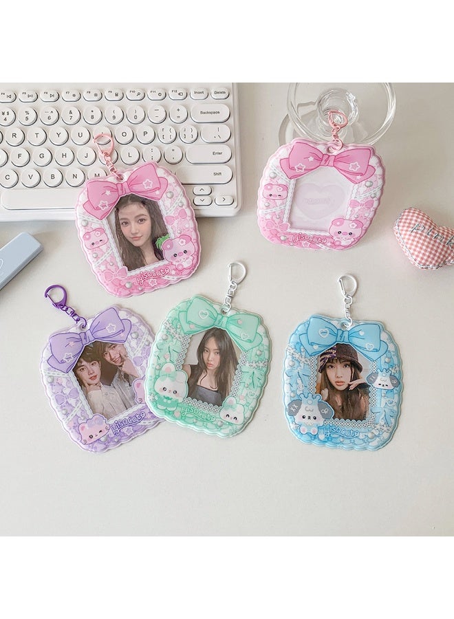 NIBEMINENT 1 - Piece Bow Kpop Photo Card Holder Pendant Key Chain ID Badge Holder ID Card Holder Photo Card Protector for School ID Office ID Access Card for Women Girls - Image 2