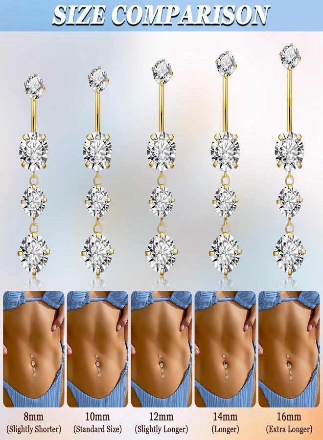 NICEIGHT 2Pcs Surgical Steel Dangle Belly Button Ring for Women Internally Threaded CZ Dangling Navel Ring Hypoallergenic Teardrop Belly Piercing Jewelry 8-16MM Gold 10mm - Image 5