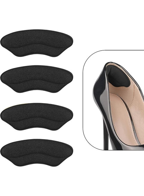 Heel Grips Liner Cushions Inserts for Loose Shoes, Pads Snugs for Shoe Too Big Men Women, Filler Improved Shoe Fit and Comfort, Prevent Heel Slip and Blister (4 Pcs )(Black)