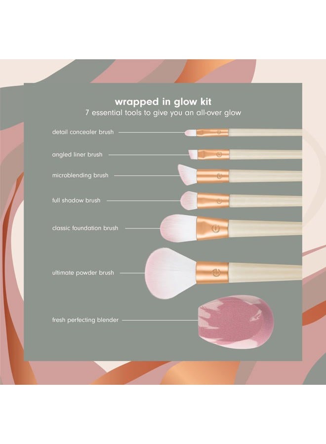 Ecotools Limited Edition Wrapped In Glow Makeup Brush & Sponge Kit, Makeup Blender & Face Brushes, Seamless Application and Buildable Coverage, Eco-Friendly Makeup Tools, 7 Piece Holiday Gift Set - Image 3