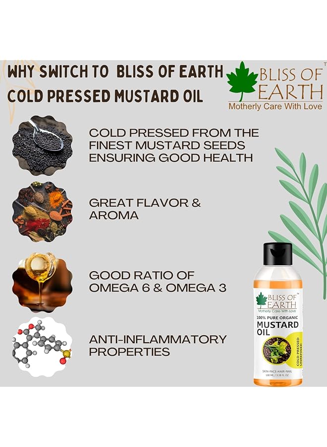 BLISS OF EARTH Organic Mustard Oil For Hair Growth & Baby Massage 2X100 Ml - Image 4