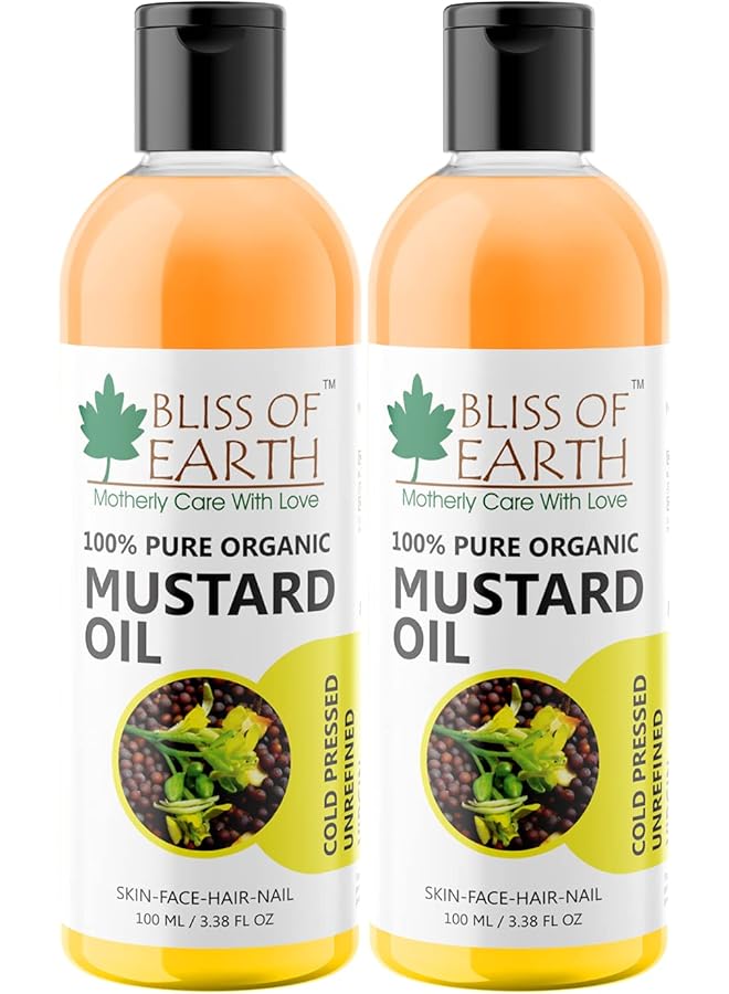 BLISS OF EARTH Organic Mustard Oil For Hair Growth & Baby Massage 2X100 Ml - Image 1