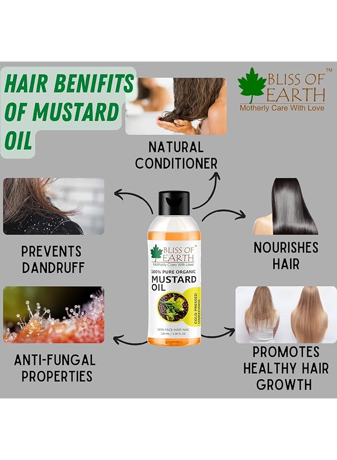 BLISS OF EARTH Organic Mustard Oil For Hair Growth & Baby Massage 2X100 Ml - Image 5
