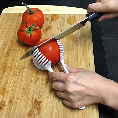 Emson MultiFunctional Handheld Round Fruit Slicer Kiwi Tomato Mushrooms Slicers Salad Slicer Fruit Vegetable Slicer Kitchen Tool in White