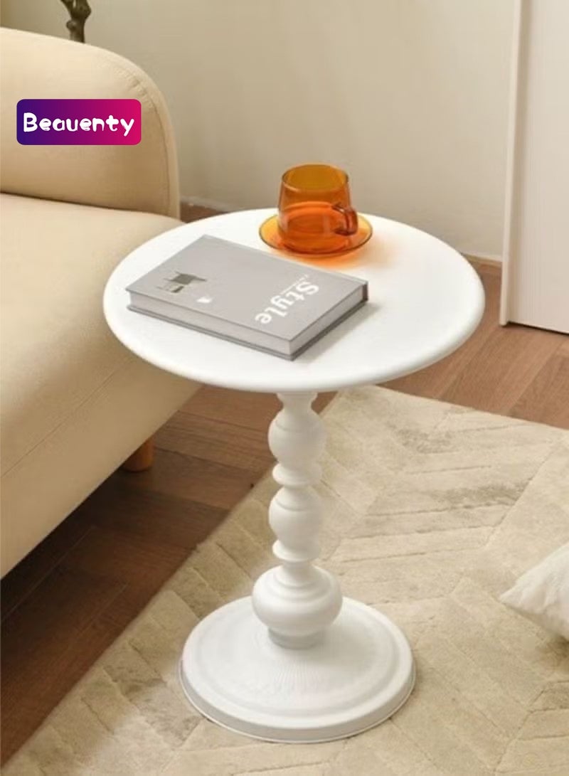 Beauenty American sofa side table iron retro bedside antique small round table balcony small coffee table design living room minimalist corner table high gloss white - Image 1