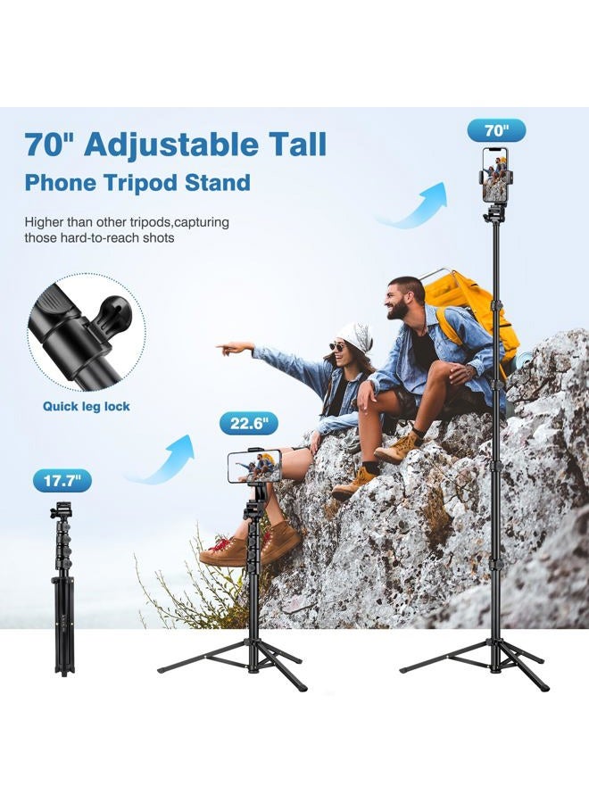 Victiv 70" Phone Tripod with Remote & Holder, Portable Cell Phone Stand, Selfie Stick for Video Recording, Compatible with iPhone 14/13 Pro Max/Android/Camera - Image 2