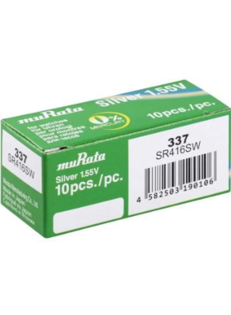 10-Pieces Murata 337 / SR416SW 1.55V Silver Oxide Watch Batteries