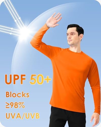 Boladeci Swim Shirts for Men Rash Guard Long Sleeve UPF 50+ UV Protection Sun Block SPF Cool Athletic Gym Tee Shirts for Men Hiking Running (Orange) - Image 2